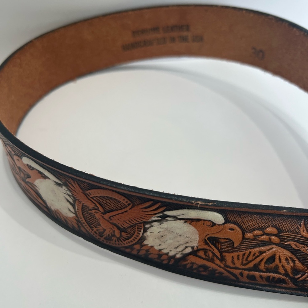 Genuine tooled leather Belt White Howlite Magnesite embellished with eagles boho - Picture 7 of 12
